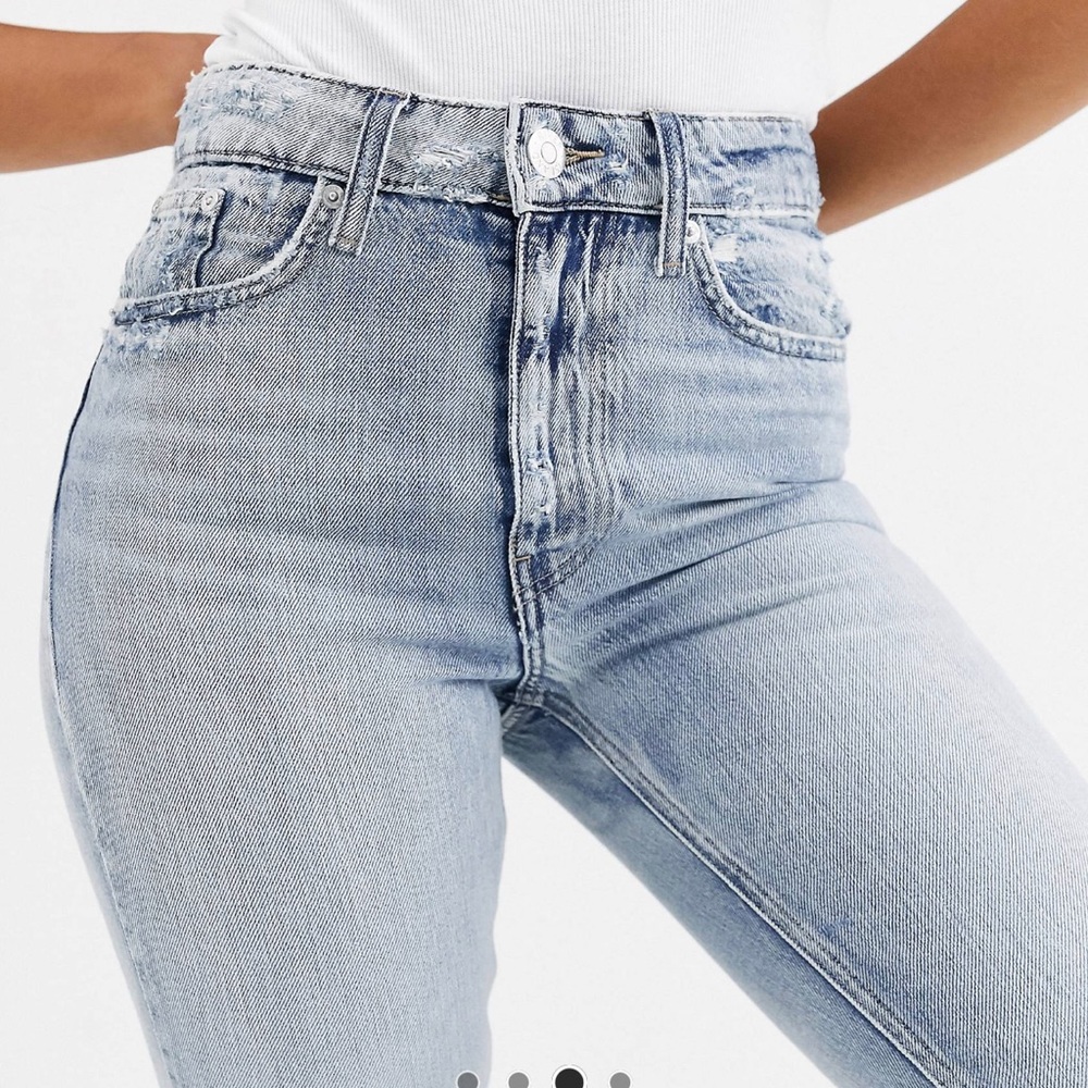 River Island distressed mom jeans in light wash blue